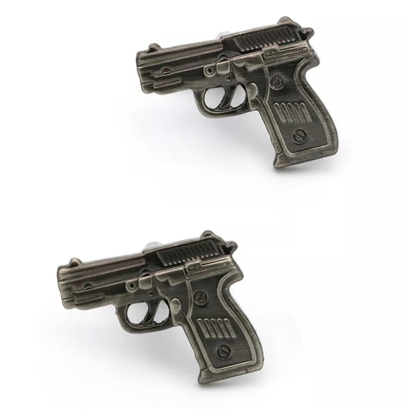 Gun Pistol Copper Metal Cuff Links - Picture 7 of 7